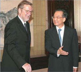 Udenrigsminister Per Stig Møller møder premierminister Wen Jiabao