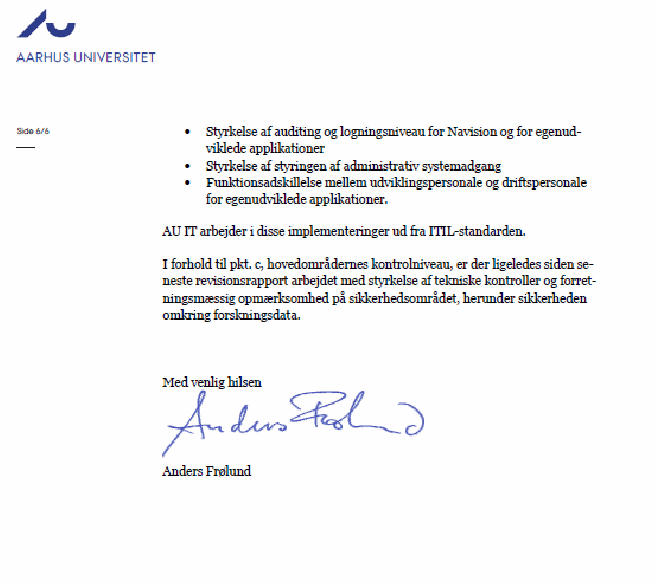 Bilag 3 af 6. Indscanning af brev fra UBST til Aarhus Universitet. Svar på brevet i bilag 1.