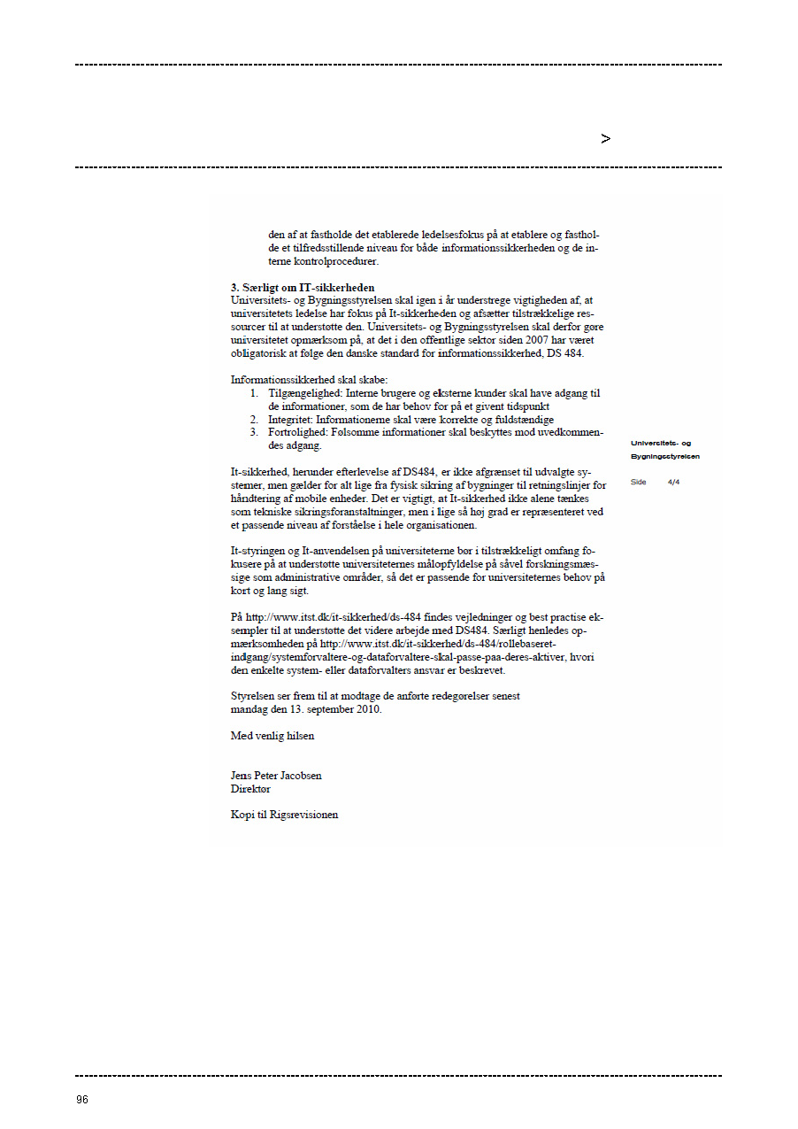 Bilag 1: Universitets- og Bygningsstyrelsens opfølgningsbrev på Danmarks Tekniske Universitets årsrapport af 30. juni 2010