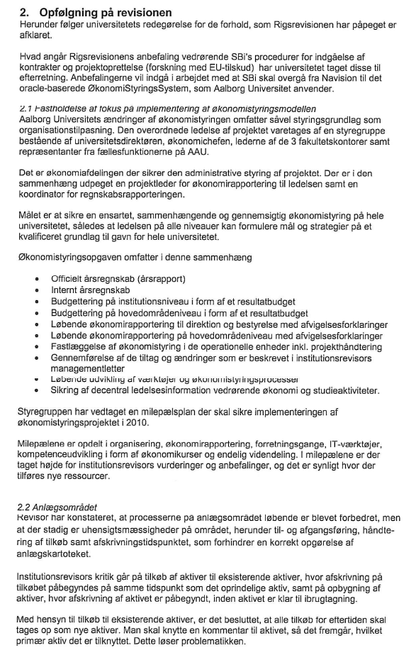 Side 3 af bilag 2. Indscannet brev 13. Sept. 2010. fra rektor ved Aalborg Universitet angående opfølgning på AAU årsrapport.