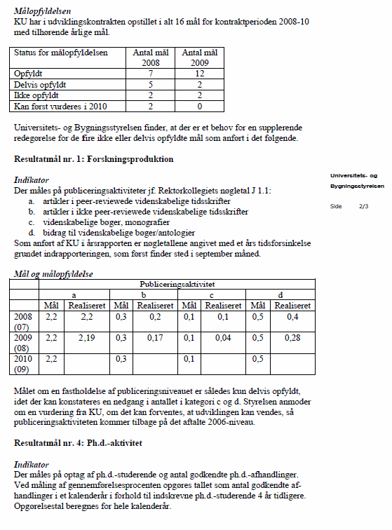 Bilg 2 af 9. Indscanning af brev fra niversitets- og Bygningsstyrelsens opfølgningsbrev på
Københavns Universitets årsrapport af 30. juni 2010.